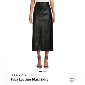 Lea & Viola Black Faux Leather Maxi skirt open front
